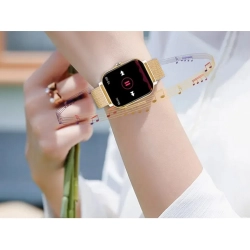 Smartwatch zegarek damski męski gumowy pasek sport bluetooth rozmowy złoty