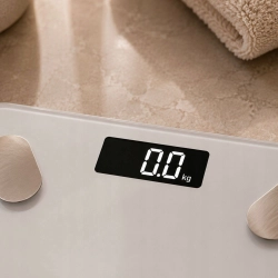 Waga łazienkowa elektroniczna 180 kg biała szklana LCD analityczna slim fit