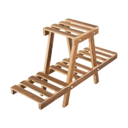 Kwietnik stojący drewniany na kwiaty doniczkowe doniczki dwupoziomowy półka