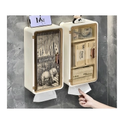 Półka łazienkowa naścienna wisząca 3 poziomy drzwiczki otwór na chusteczki