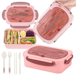 Lunchbox śniadaniówka pojemnik na śniadanie obiad z przegródkami i sztućcami Verk Group - różowo-brązowy z przegródkami i sztućcami w pokrywie
