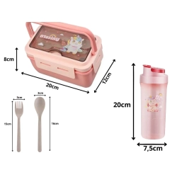 Lunchbox śniadaniówka pojemnik na śniadanie obiad sztućce z bidonem zestaw