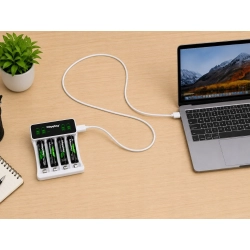 Ładowarka do akumulatorków AA i AAA LCD z kablem USB-C i 4 akumulatorkami AA