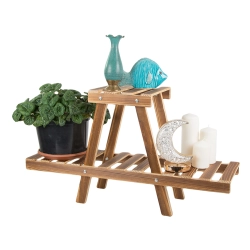 Kwietnik stojący drewniany na kwiaty doniczkowe doniczki dwupoziomowy półka