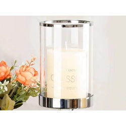 Świeczniki lampiony glamour metal szkło kryształowe komplet chromowy 3 szt