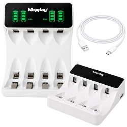 Ładowarka do akumulatorków AA i AAA USB-C LCD 4 sloty szybkie ładowanie