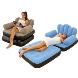 Sofa dmuchana 2w1 fotel łóżko rozkładane z oparciem podłokietniki leżanka