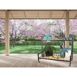 Kwietnik drewniany na kwiaty doniczkowe dwupoziomowy półka na kółkach taras