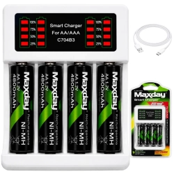 Ładowarka do akumulatorków AA i AAA Verk Group z 4 akumulatorkami AA i kablem USB-C