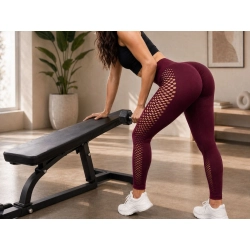Legginsy damskie push up modelujące długie wysoki stan fitness bordowe s/m — zdjęcie 7