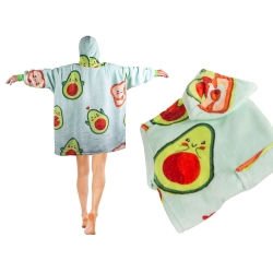 Ciepła bluza awokado koc oversize xxl 2w1 gruba futrzak miękka z kapturem