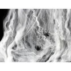 Sztuczna pajęczyna biała z 4 pająkami halloween dekoracja rozciągliwa