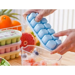 Forma do lodu kostkarka 12 kostek z przykrywką foremki spód silikonowy lód