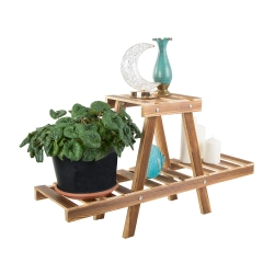 Kwietnik stojący drewniany na kwiaty doniczkowe doniczki dwupoziomowy półka