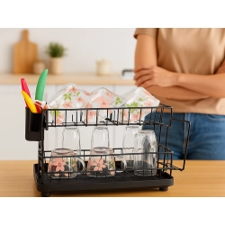 Suszarka do naczyń talerzy sztućców kubków dwupoziomowa ociekacz z tacką