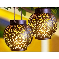 Lampion solarny ozdobny LED latarnia słoneczna czarna wisząca lampa