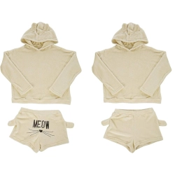 Ciepła piżama damska dwuczęściowa z kapturem miękka pluszowa krótkie m