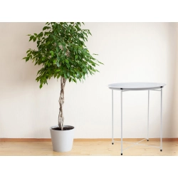 Stolik okrągły kawowy metalowy składany z tacą na taras balkon loft biały