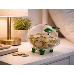 Świnka skarbonka szklana mała na pieniądze monety banknoty na prezent