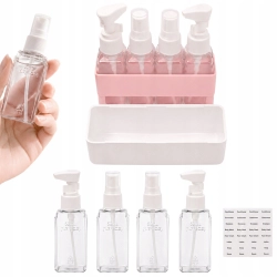 Zestaw butelek podróżnych pojemniki 4x50ml na kosmetyki organizer etykiety