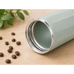 Kubek termiczny termos na gorące napoje kawa 380ml z przyssawką anti-spill - miętowy matowy z pomarańczową przyssawką