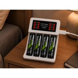 Ładowarka do akumulatorków AA i AAA Verk Group z 4 akumulatorkami AA i kablem USB-C