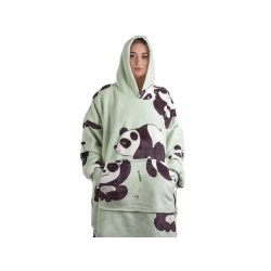 Ciepła bluza panda koc oversize xxl 2w1 gruba futrzak miękka z kapturem