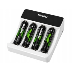 Ładowarka do akumulatorków AA i AAA z wyświetlaczem LCD, 4 akumulatorki AAA i kabel USB-C