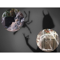 Sztuczna pajęczyna biała z 4 pająkami halloween dekoracja rozciągliwa