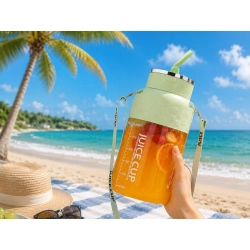 Bidon blender butelka USB 1200 ml kubek do smoothie shaker ze słomką i paskiem zielony