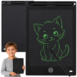 Tablet graficzny do rysowania i pisania 12" LCD z rysikiem i funkcją znikopisu - zielony rysunek kota na ekranie
