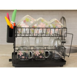 Suszarka do naczyń talerzy sztućców kubków dwupoziomowa ociekacz z tacką