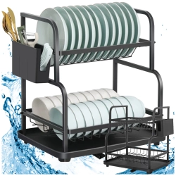 Suszarka do naczyń talerzy sztućców kubków dwupoziomowa ociekacz z tacką