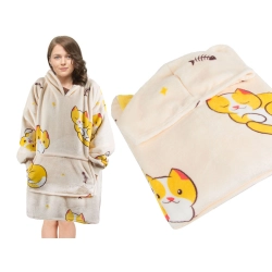 Ciepła bluza kotek koc oversize xxl 2w1 gruba futrzak miękka z kapturem