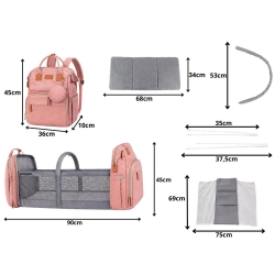 Plecak wielofunkcyjny z łóżeczkiem i portem USB, duży organizer mommy bag