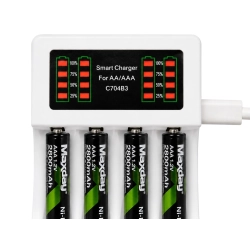 Ładowarka do akumulatorków AA i AAA USB-C z wyświetlaczem LCD, szybkie ładowanie