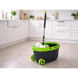Mop obrotowy rotacyjny 360° z wiadrem na kółkach i 2 nakładkami z mikrofibry — zdjęcie 9