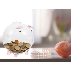Świnka skarbonka szklana mała na pieniądze monety banknoty na prezent
