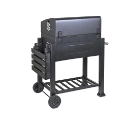 Grill węglowy ogrodowy dwa ruszty termometr pokrywa półka popielnik duży