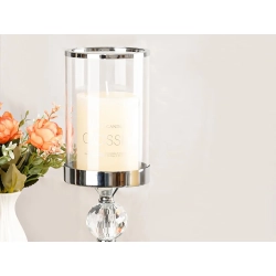 Świeczniki lampiony glamour metal szkło kryształowe komplet chromowy 3 szt