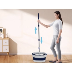 Mop obrotowy płaski 360° z wiadrem składanym i wiadrem rotacyjnym, 2 mikrofibra — zdjęcie 11