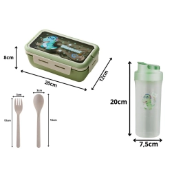 Lunchbox śniadaniówka pojemnik na śniadanie obiad sztućce z bidonem zestaw - zdjęcie 6