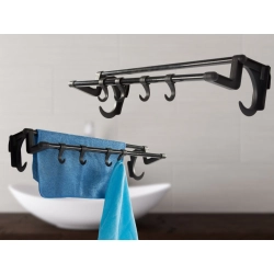 Wieszak łazienkowy czarny na ręczniki i akcesoria 40cm bez wiercenia 4 haki