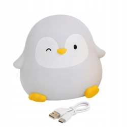 Lampka nocna pingwin LED dla dzieci miękka dotykowa silikonowa USB-C timer