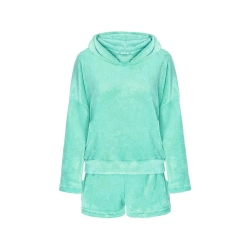 Ciepła piżama damska dwuczęściowa z kapturem miękka pluszowa krótkie m - zdjęcie 7