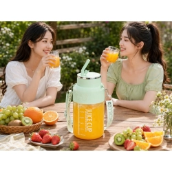 Bidon blender butelka USB 1200 ml kubek do smoothie shaker ze słomką i paskiem zielony