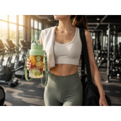 Bidon blender butelka USB 1200 ml kubek do smoothie shaker ze słomką i paskiem zielony