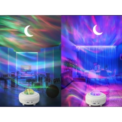 Lampka nocna led projektor gwiazd rzutnik zorza nieba głośnik bluetooth