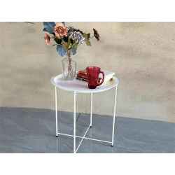 Stolik okrągły kawowy metalowy składany z tacą na taras balkon loft biały