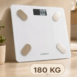 Waga łazienkowa elektroniczna 180 kg biała szklana LCD analityczna slim fit